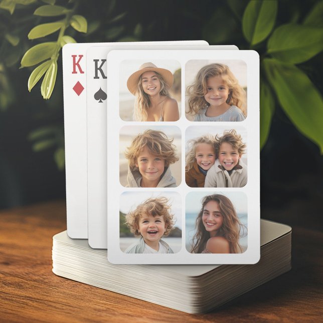 Baralho 6 Colagem de Fotos em cantos brancos - arredondado (Personalized playing cards)