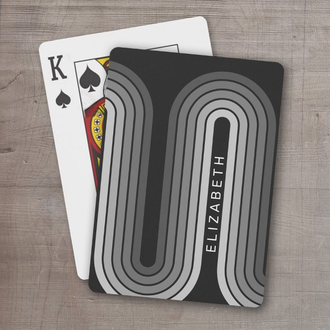 Baralho 70 Matizes de Cinza e preto de linha inspirados (Retro Stripe Design - Personalized Playing Cards)