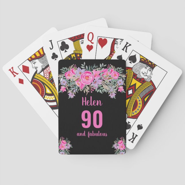 Baralho 90th birthday black pink floral  (Verso)