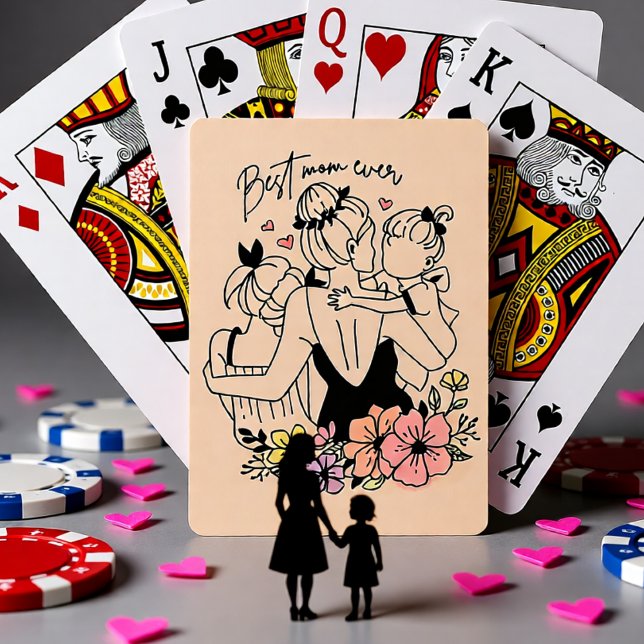 Baralho A melhor mãe, mãe, crianças e flores (Best Mom Ever Mother and Children Floral Poker Cards)