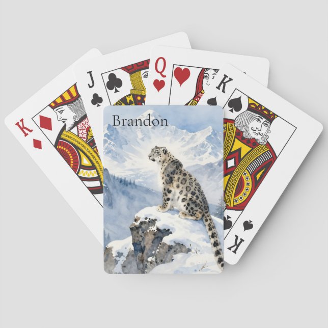Baralho A Snow Leopard on Snowy Peak Personalized (Verso)