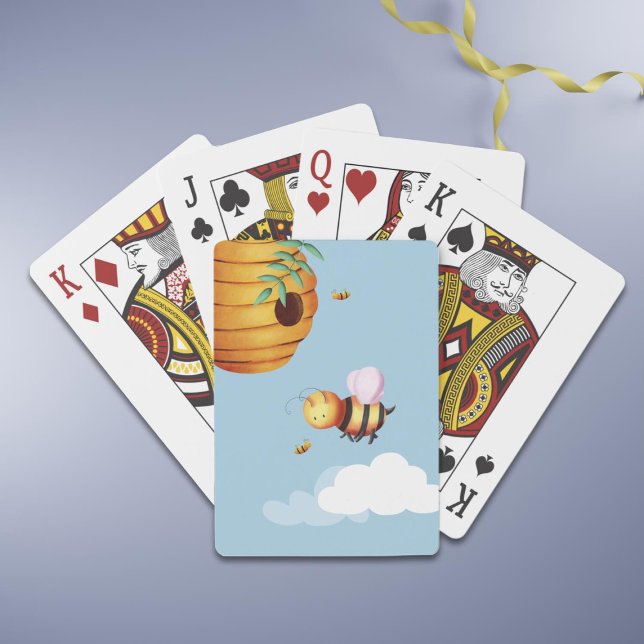 Baralho Abelha Amarela Divertida (Personalized Cute Bee and Beehive Blue Playing Cards)
