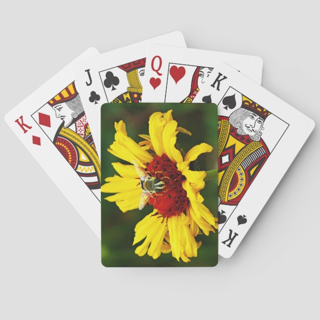 Baralho Abelhas brancas descansam em flor-natural amarela- (Verso)