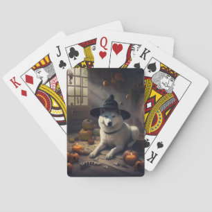 Baralho Abóboras de Akita no Halloween Assustador