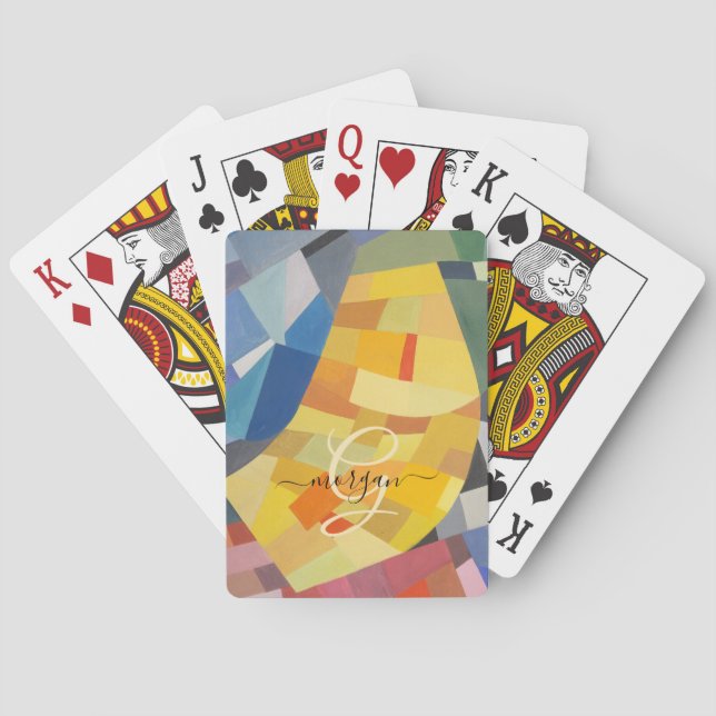 Baralho Abstract Art, Gold Monogram, Black Script Name (Verso)