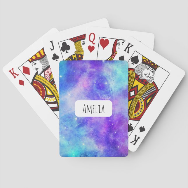 Baralho Abstrato de Espaço de Galáxia Roxo e Azul (Verso)