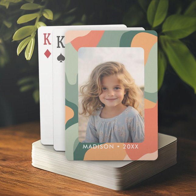 Baralho Abstrato de Linha Orgânica - 1 Foto Jade Tangerine (Personalized playing cards)