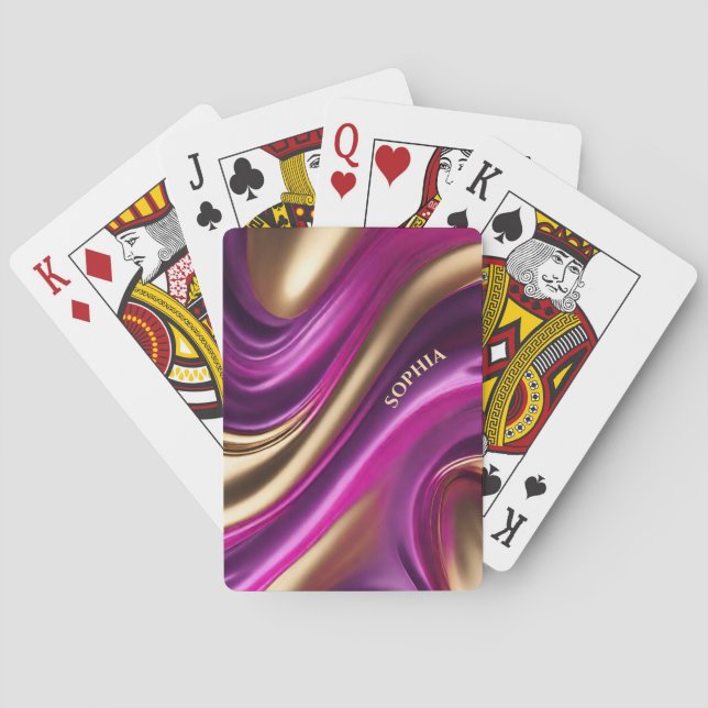 Baralho Abstrato Fluxo de Arte Púrpura Rosa e Dourado- (Verso)