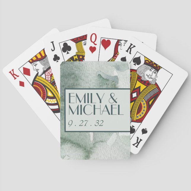 Baralho Abstrato moderno Sage Green Moss Watercolor (Verso)