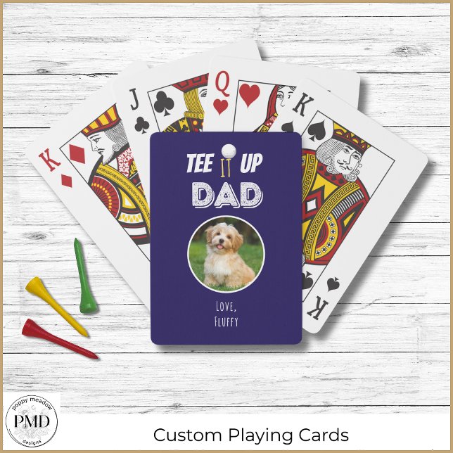 Baralho Acesse Pai Personalizado Marinho Dia de os pais de (Custom Father's Day Pet Photo Tee It Up Dad Navy Playing Cards. Add your Photo, Pet's Name.)