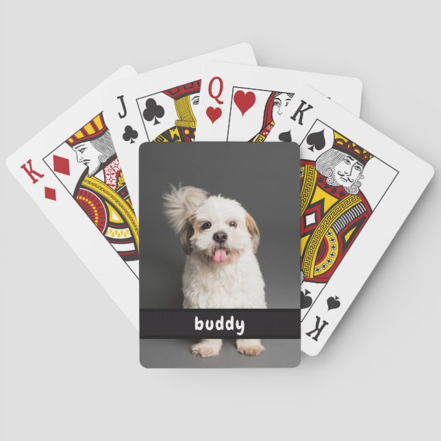 Baralho Add Your Pet Photo and Name Classic Playing Cards (Verso)