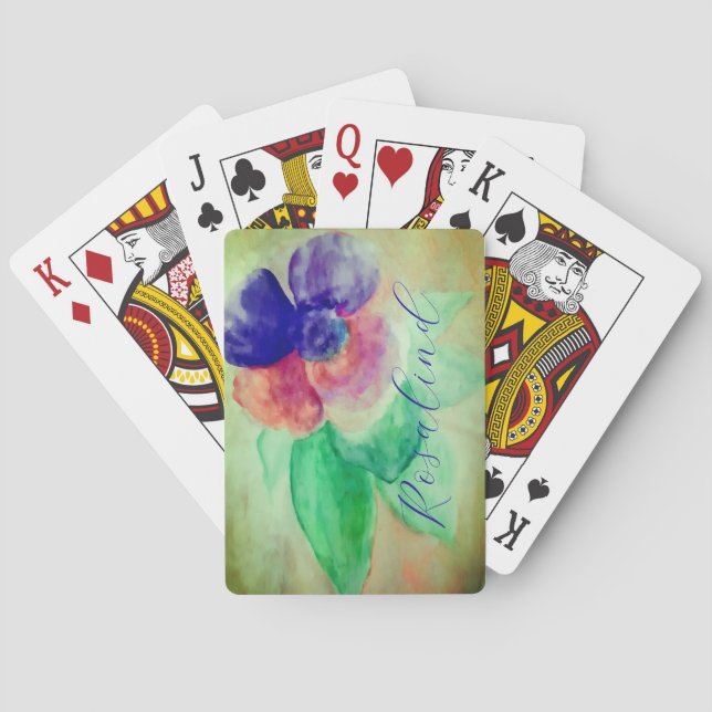 Baralho Adicionar Nome Violet Blue e Pastel Rosa Floral (Verso)