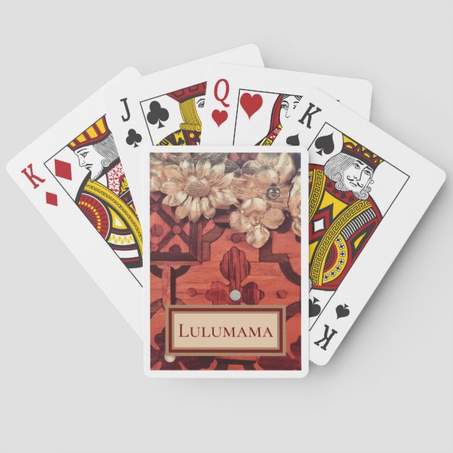 Baralho ADICIONAR O SEU NOME À Dourada imagem da madeira, (Verso)