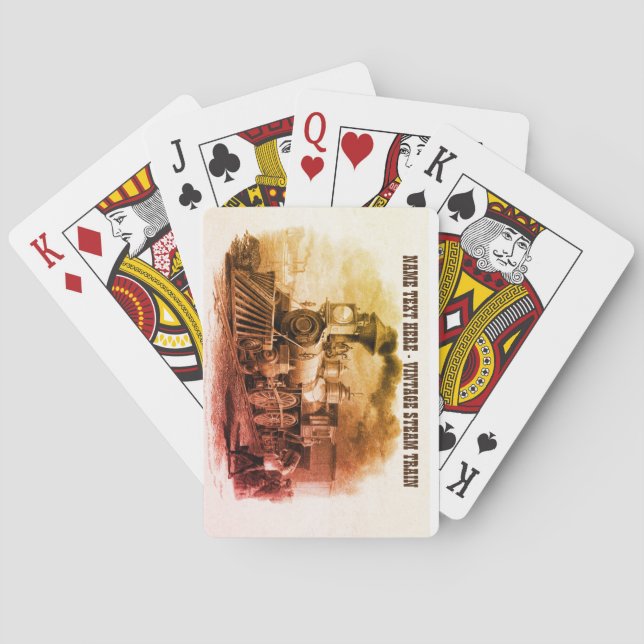 Baralho Adicione Nome, Locomotive Vintage Steam Train Engi (Verso)