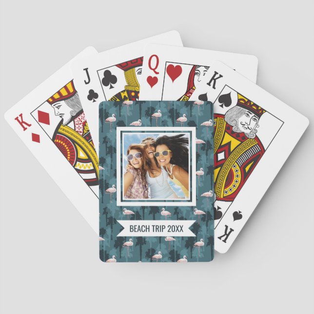 Baralho Adicione seu nome | Pastel Flamingos Em Teal (Verso)