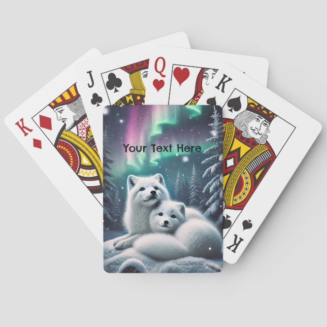 Baralho Adorando Raposas Árcticas Luzes Nortes Floresta Ne (Verso)