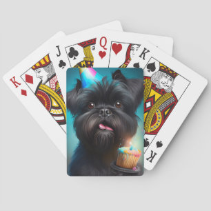 Baralho Affenpinscher celebrando Balões de aniversário bol