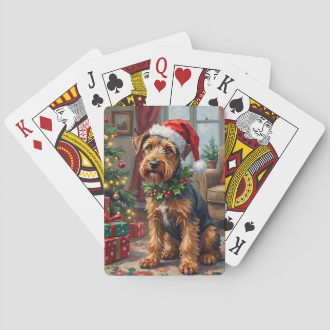 Baralho Airedale Terrier Santa Hat Christmas Fun Art (Verso)