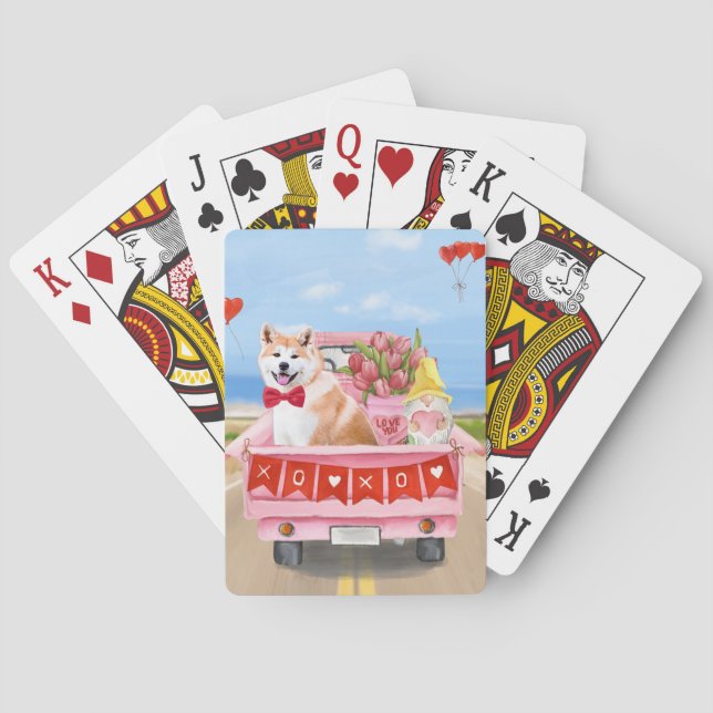 Baralho Akita Dog Dia de os namorados Truck Hearts (Verso)