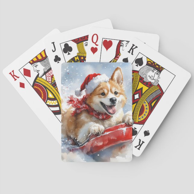Baralho Akita Dog em Sledge Deixe-o nevar no Natal (Verso)