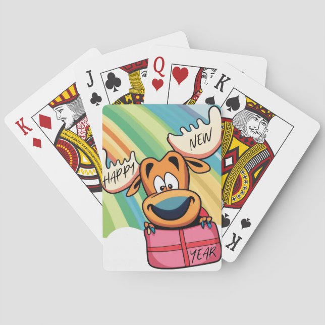Baralho Alce feliz ano novo - Design de Celebração Festiva (Verso)
