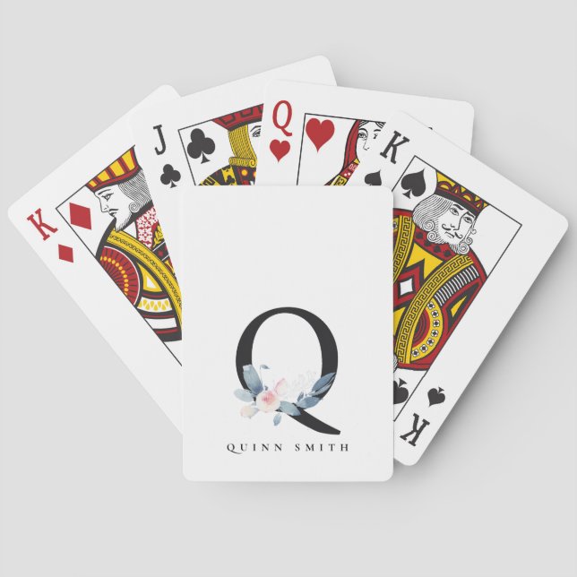 BARALHO ALFABETES FLORAIS AZUIS SUAVES, LETRA Q (Verso)