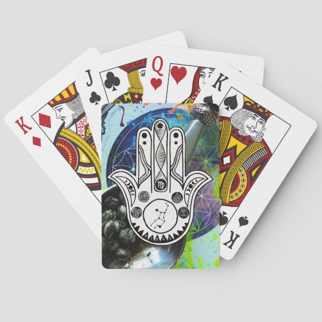 Baralho Andar de placa de mão Virgo zodiac hamsa (Verso)