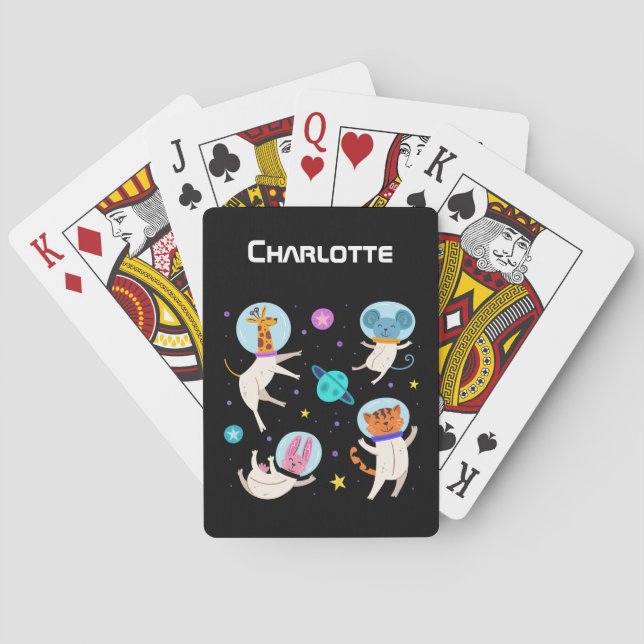 Baralho Animais de Astronauta Cuta Flutuando no Espaço (Verso)
