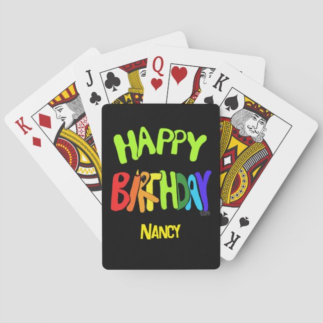 Baralho Aniversário Brilhante e Feliz Nome Personalizado (Verso)