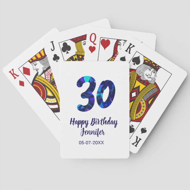 Baralho aniversário de 30 anos adicionar nome data ano azu (Verso)