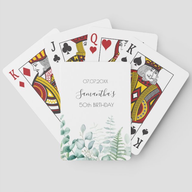 Baralho Aniversário eucalyptus greenerescente da floresta  (Verso)