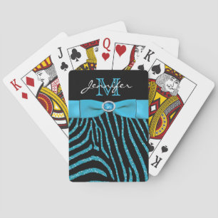 Baralho Aqua Black FAUX Ribbon Glitter Zebra Playing Cards