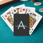 Baralho Aqua Teal Blue Script Girly Monographic Name<br><div class="desc">Cartões de Reprodução de Nome Simples de Script Teal Azul Preto e Azul Aqua Isto faz o doce e perfeito aniversário de 16 anos,  casamento,  chá de panela,  aniversário,  chá de fraldas ou festa de solteira presente para alguém que ama luxo de luxo e estilos quíticos.</div>