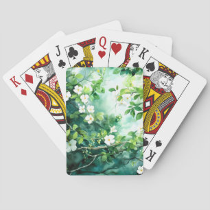 Baralho Aquarela Botânica Flores Brancas Folhas Verdes