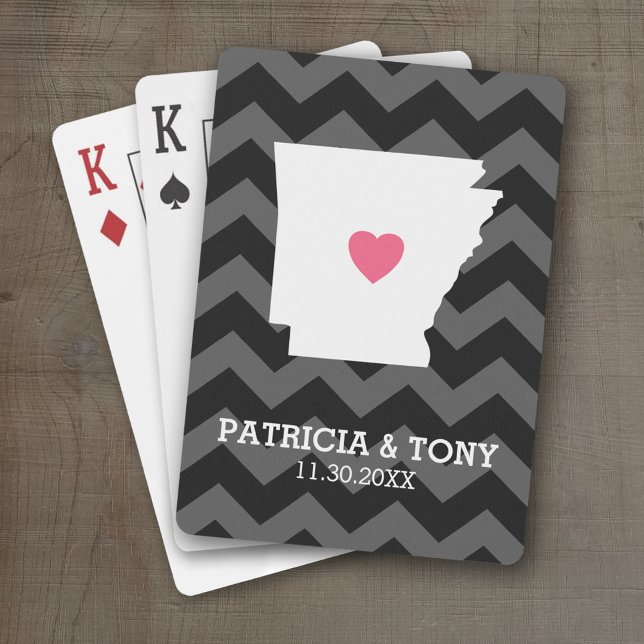 Baralho Arkansas Home State Love with Custom Heart (Personalized Playing Cards with a State Map, Movable Heart and Name)