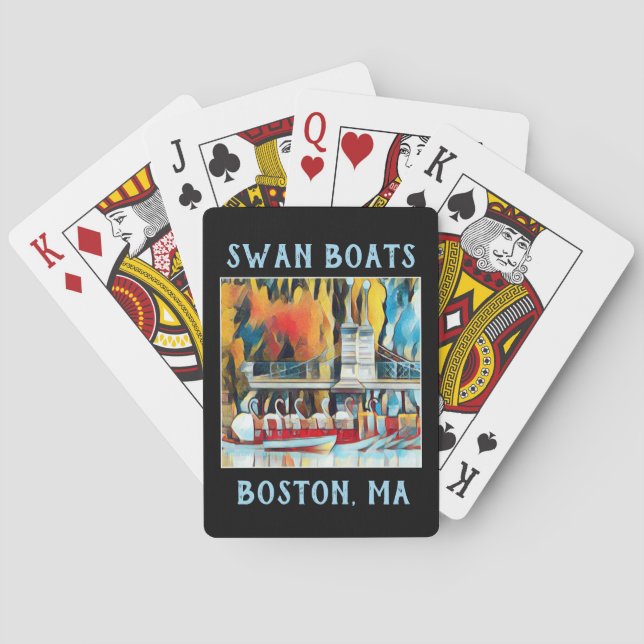 Baralho Art Deco Boston Swan Boats sobre fundo negro (Verso)