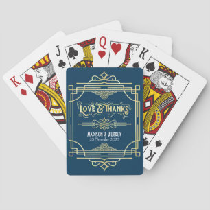 Baralho Art Deco Casamento Amor e Obrigados Dourado Azul F