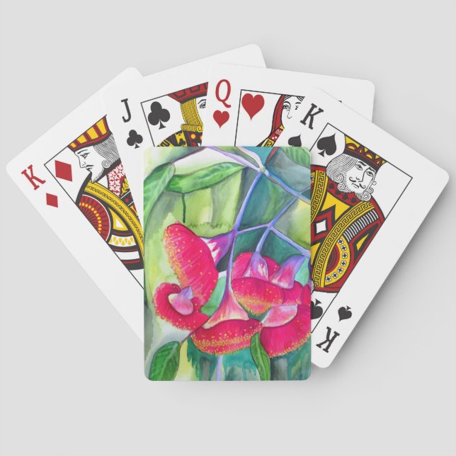 Baralho Arte a aquarela australiana com flores vermelhas (Verso)