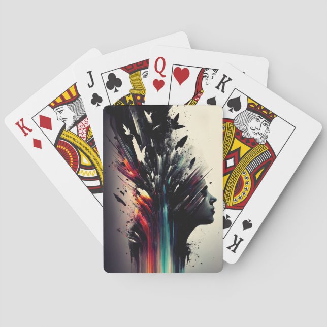 Baralho Arte abstrata boho com rosto de menina (Verso)