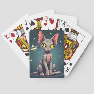 Baralho Arte de desenho animado espacial de gato Sphynx ju