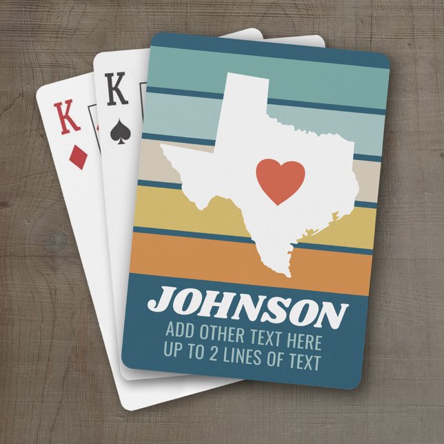 Baralho Arte de Mapa do Estado do Texas - Reunião de Casam (Personalized Playing Cards with a State Map, Movable Heart and Name)