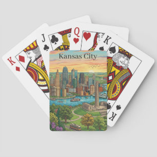 Baralho Arte de Viagem da Silhueta de Kansas City Vintage