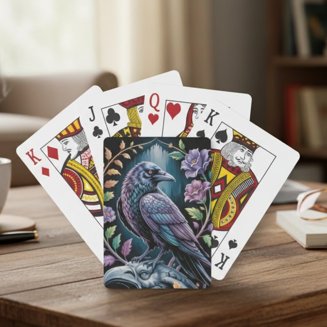 Baralho Arte do Corvo Preto Místico (Floral black raven playing cards)