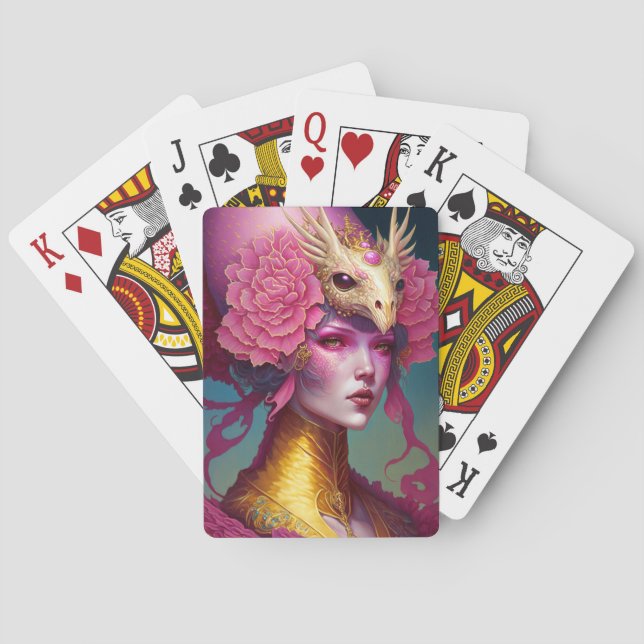 Baralho Arte Fantástica de Mulher do Caveira Rosa Dragão (Verso)