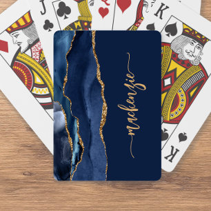 Baralho Assinatura Personalizada Azul Marinho Ágata Dourad