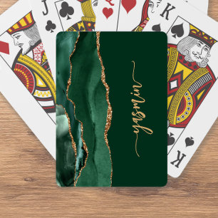 Baralho Assinatura Personalizada Esmeralda Verde Dourado Á