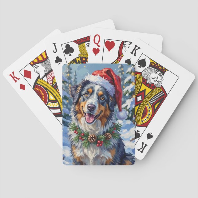 Baralho Australian Shepherd Merle Winter Christmas Art (Verso)