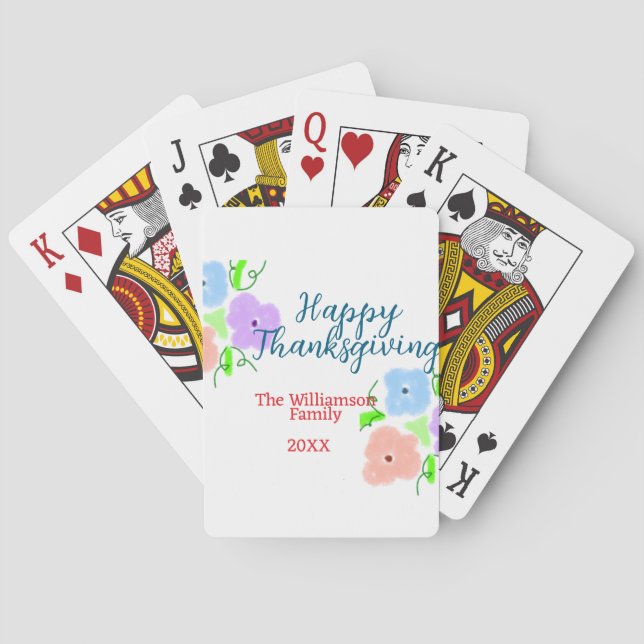 Baralho Azul, cor-de-rosa feliz Ação de Graças adiciona fa (Verso)