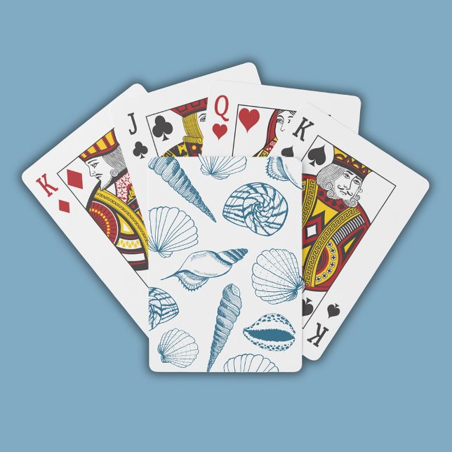 Baralho Azul de Ilustração da Seashell (Coastal chic blue seashell nautical beach vibe playing cards)