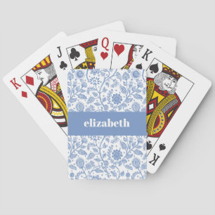 Baralho Azul e Branco Floral Nome Personalizado Botânico M